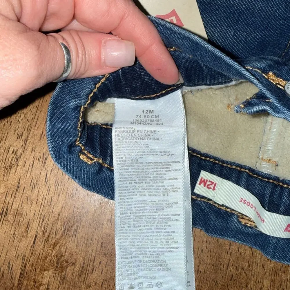 NEW LEVI’S SHERPA FLEECE LINED PULL UP ELASTIC WAISTBAND DENIM JEANS SZ 12m